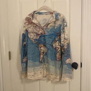Misslook World Map Travel Print Button Down Blouse